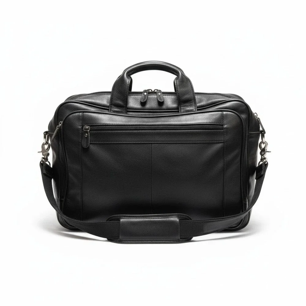 $499 Charles Tyrwhitt Grain Leather Messenger‎ Black Bag Solid Adjustable Strap